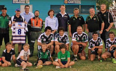 BMA’s Gregory Crinum mine manager Michael Nucifora with Emerald Tigers and Emerald Brothers representatives after combining for a successful restoration project at McIndoe Oval. BMA’s Gregory Crinum mine manager Michael Nucifora with Emerald Tigers and Emerald Brothers representatives after combining for a successful restoration project at McIndoe Oval.